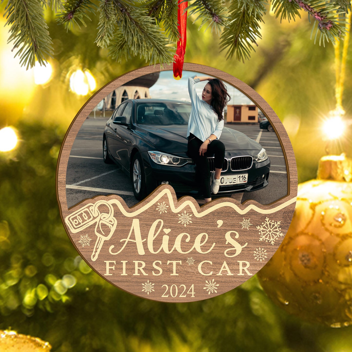 Custom First Car Wood and Acrylic Ornament