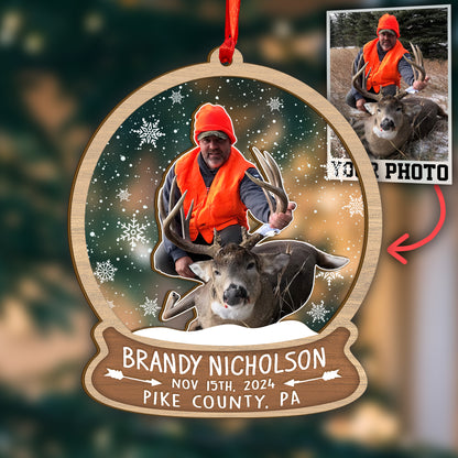 Custom Hunting Photo Snowball Wood and Acrylic Ornament