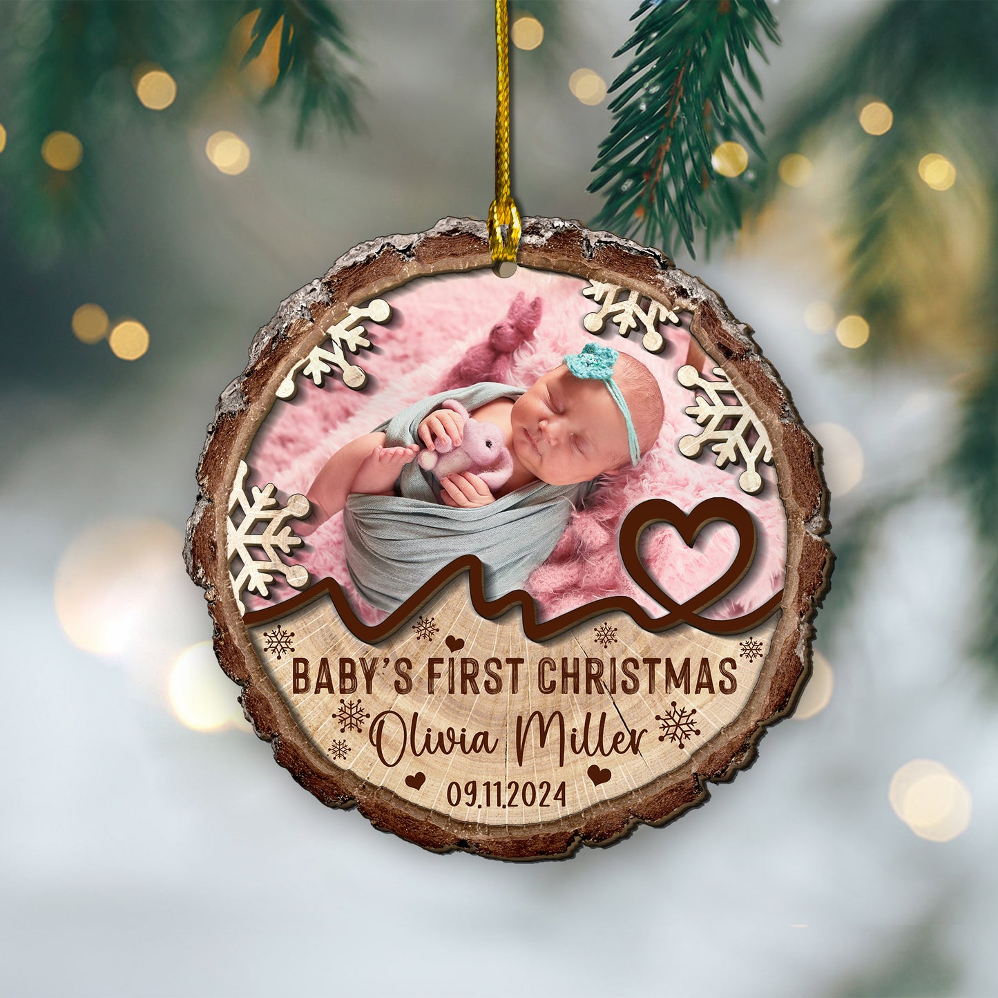 Custom Baby Photo 2-Layer Wood Ornament