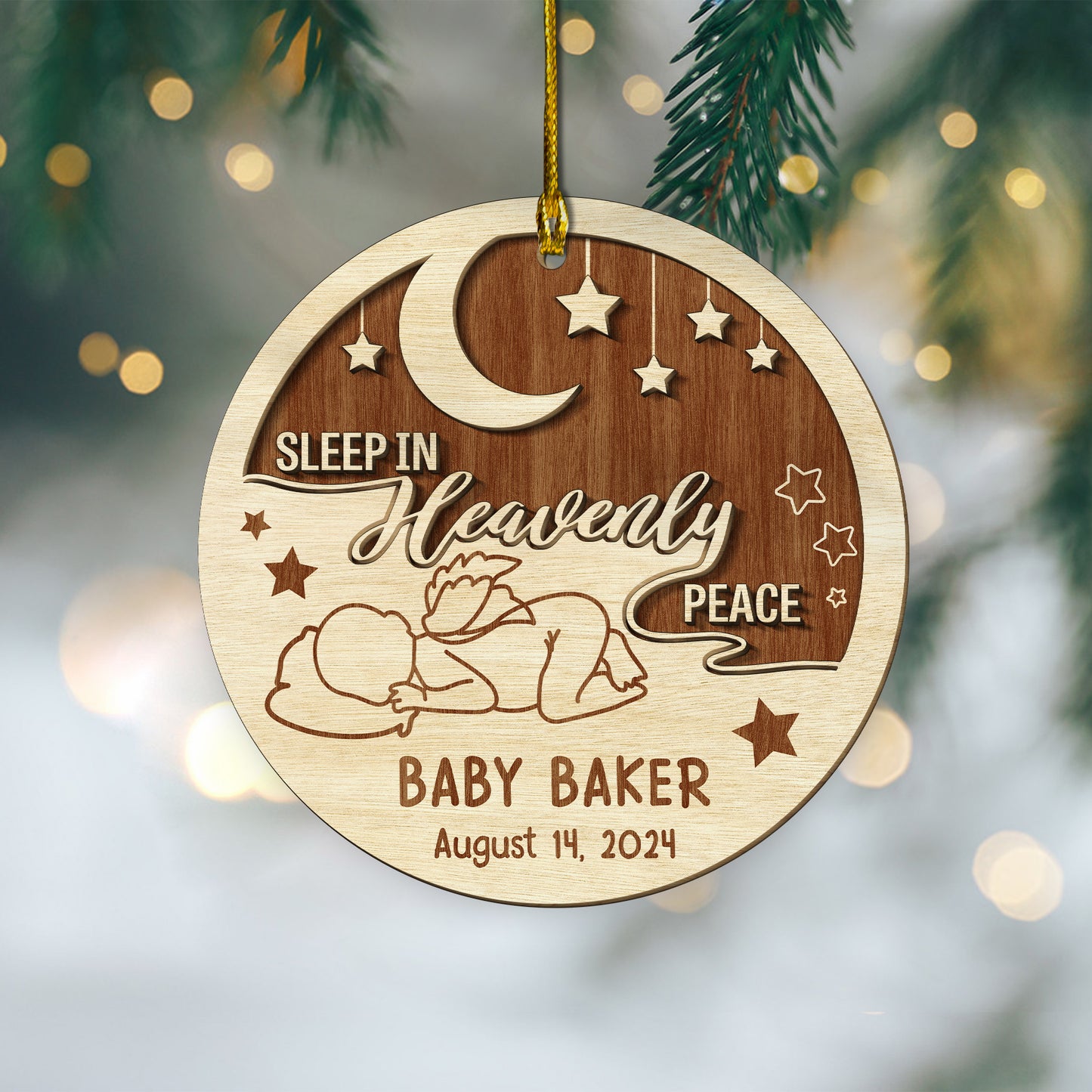 Custom Sleep In Heavenly Peace Memorial 2-Layers Wood Ornament