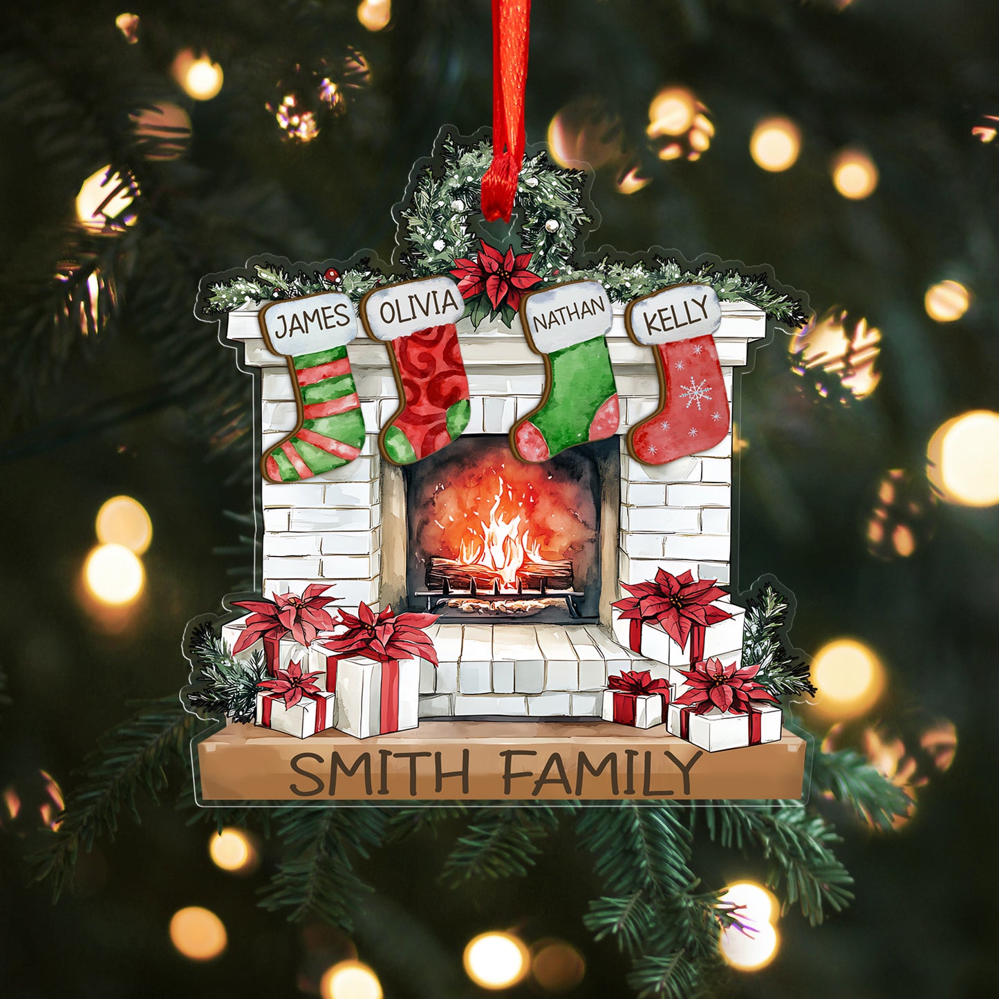 Custom Family Names Wood and Acrylic Ornament