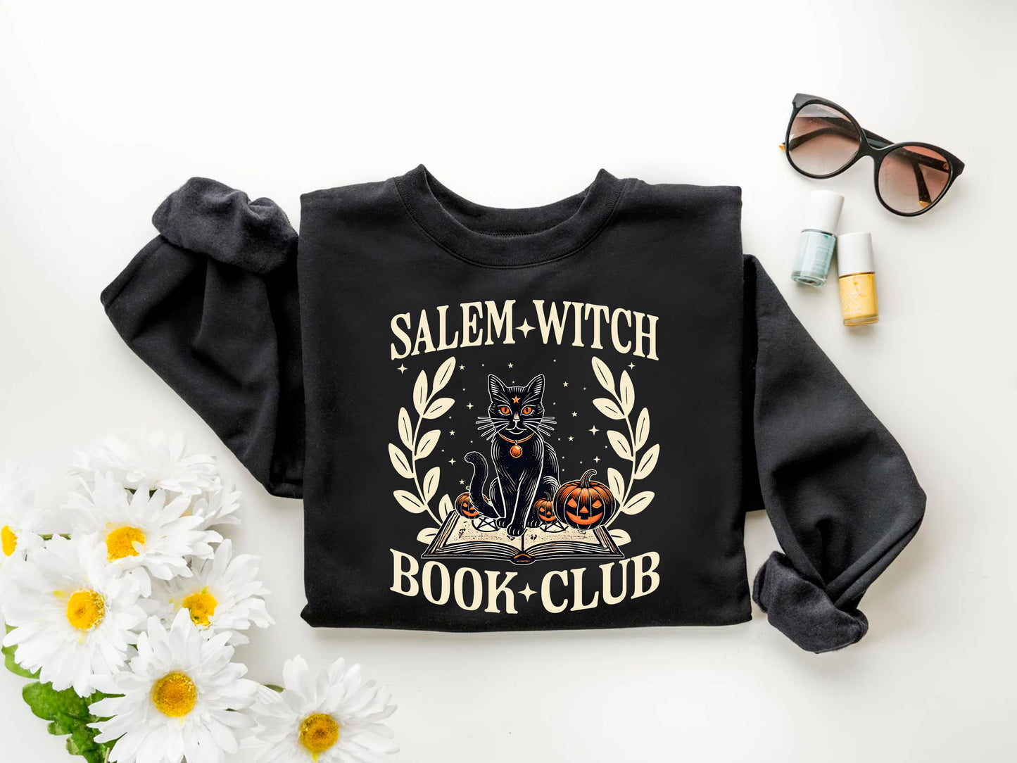 Salem Witch Book Club Black Cat Shirt