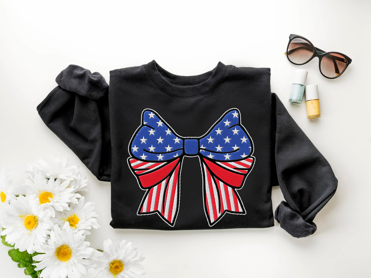 Fourth Of July Coquette Bow Embroidered Shirt