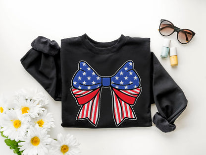 Fourth Of July Coquette Bow Embroidered Shirt