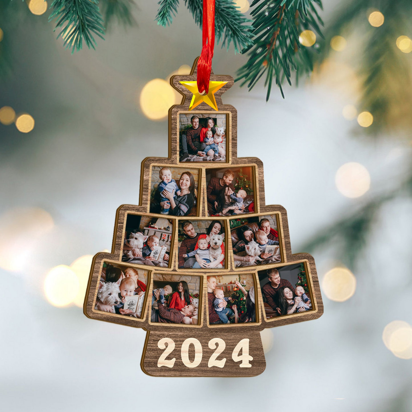 Custom Christmas Tree Family Photo Wood and Acrylic Ornament