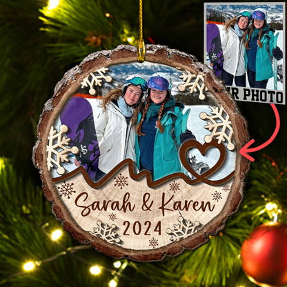 Custom Snow Boarding Photo 2-Layer Wood Ornament