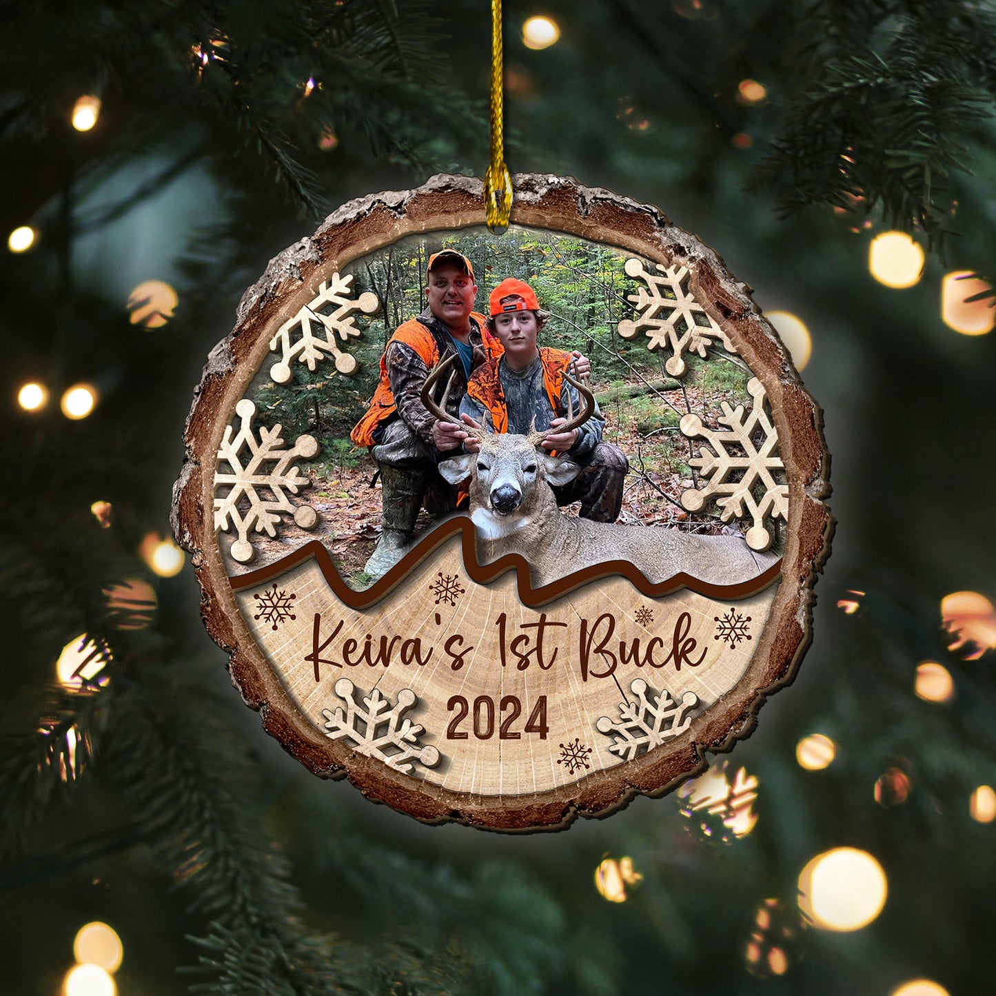 Custom Hunting Photo 2-Layer Wood Ornament