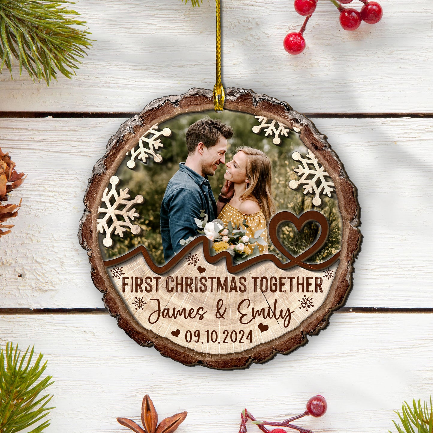 Custom Couple Photo 2-Layer Wood Ornament