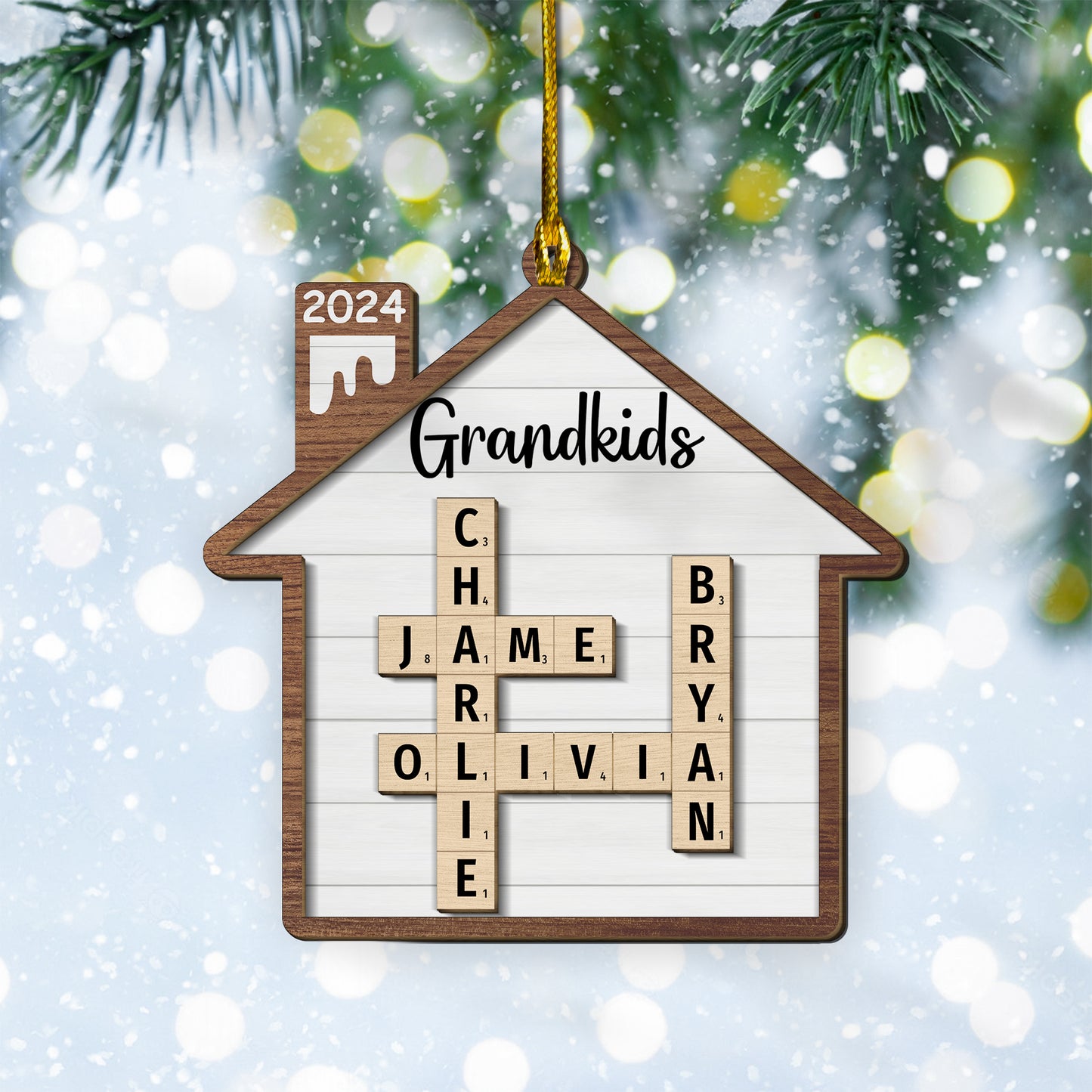 Custom Grandkids Crossword Christmas 2-Layers Wood Ornament