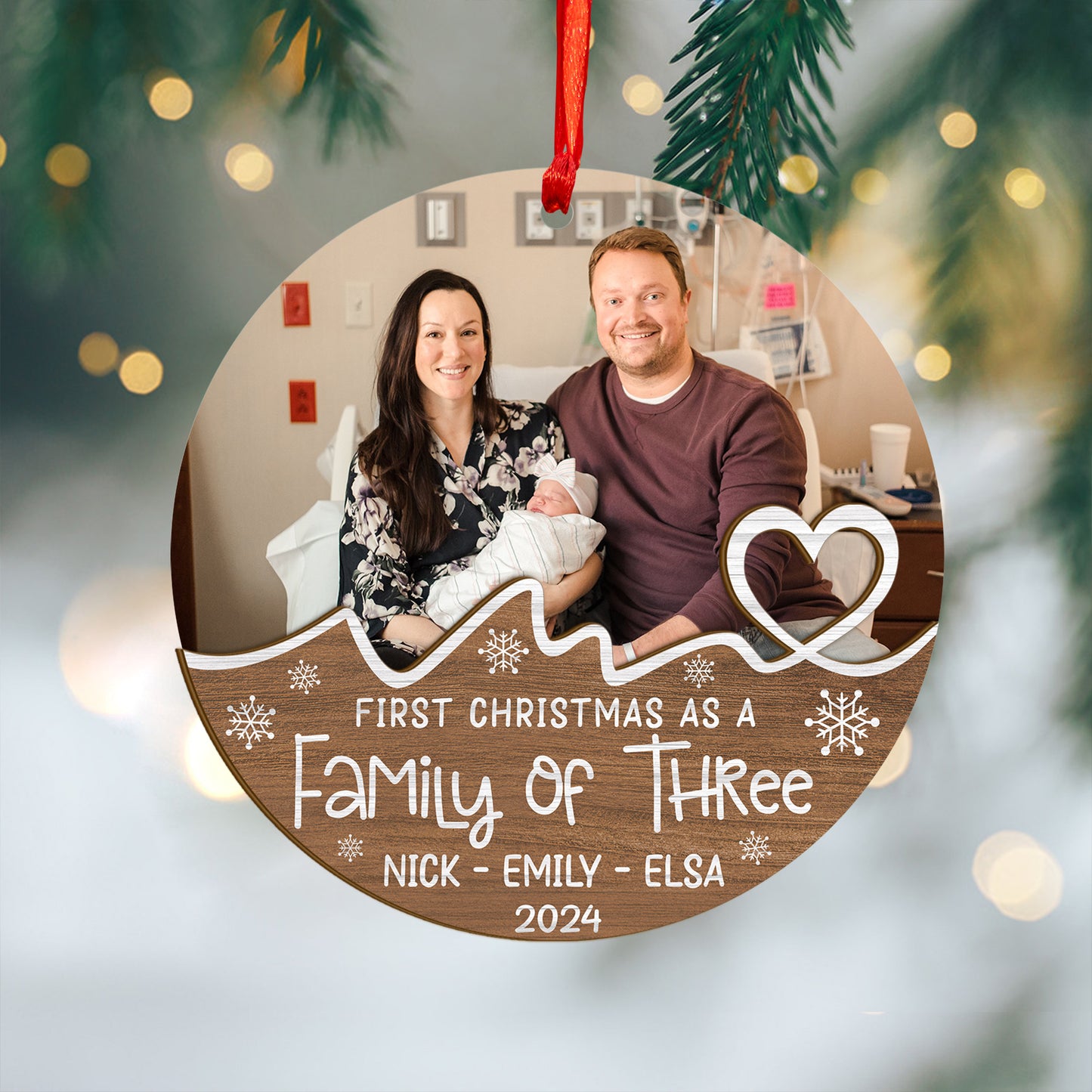 Custom Family Photo Wood and Acrylic Ornament