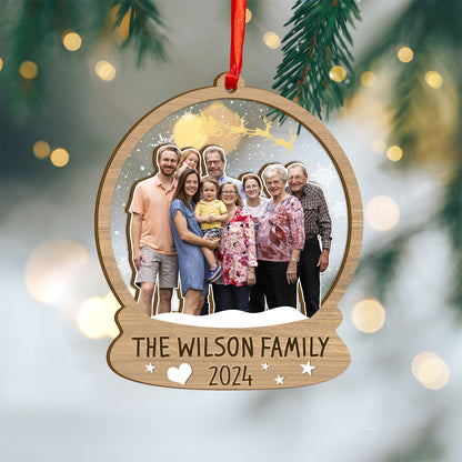 Custom Family Photo Snowball Wood and Acrylic Ornament