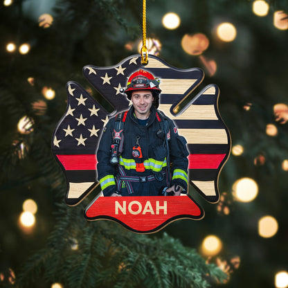 Custom Firefighter Photo Christmas Ornament