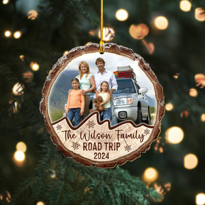 Custom Road Trip Family Photo Wood Slice Ornament