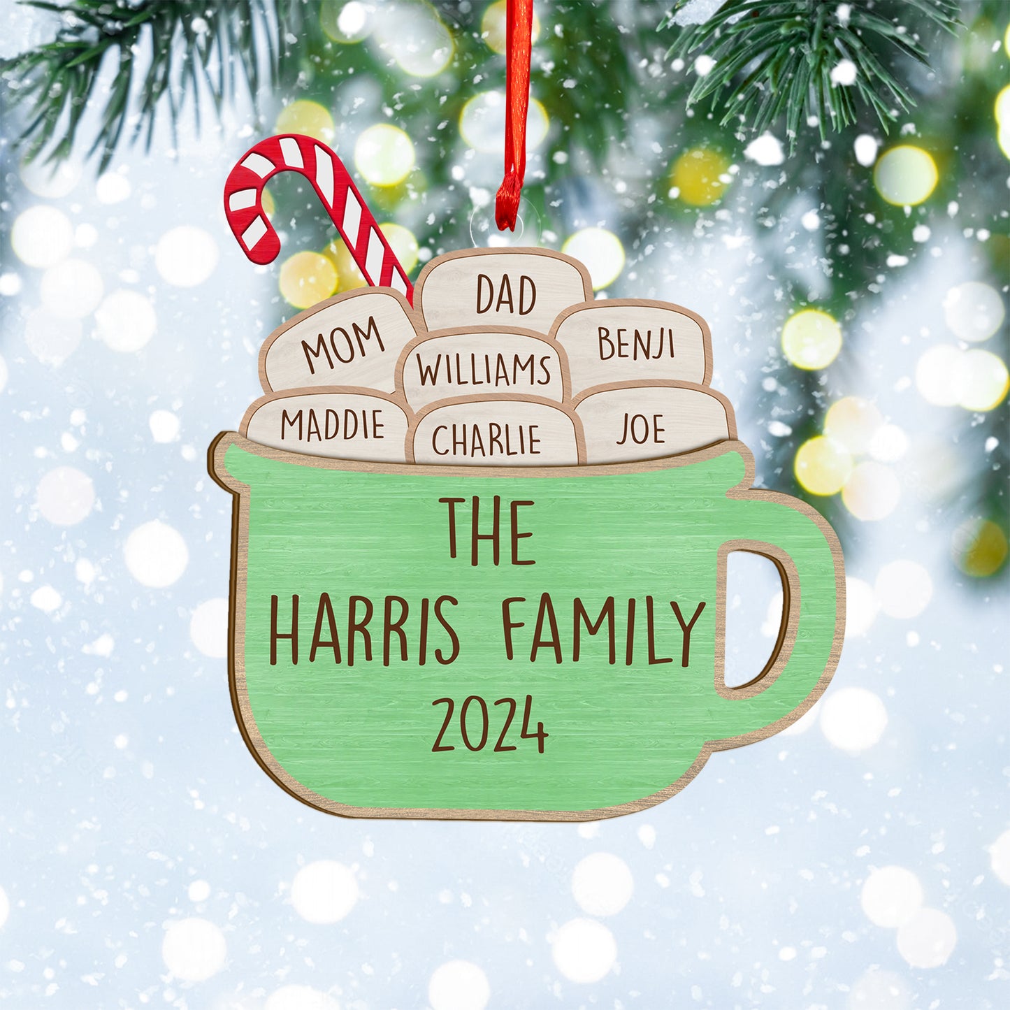 Custom Family Names Wood and Acrylic Ornament