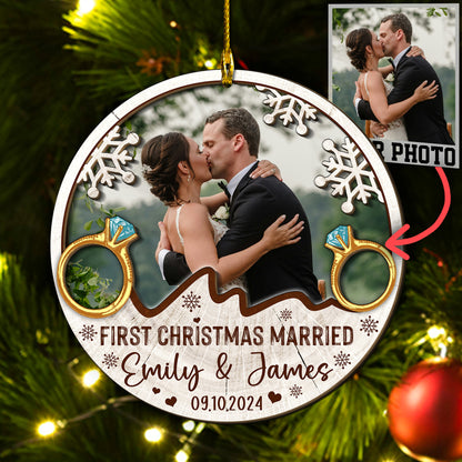 Custom Wedding Photo 2-Layers Wood Ornament