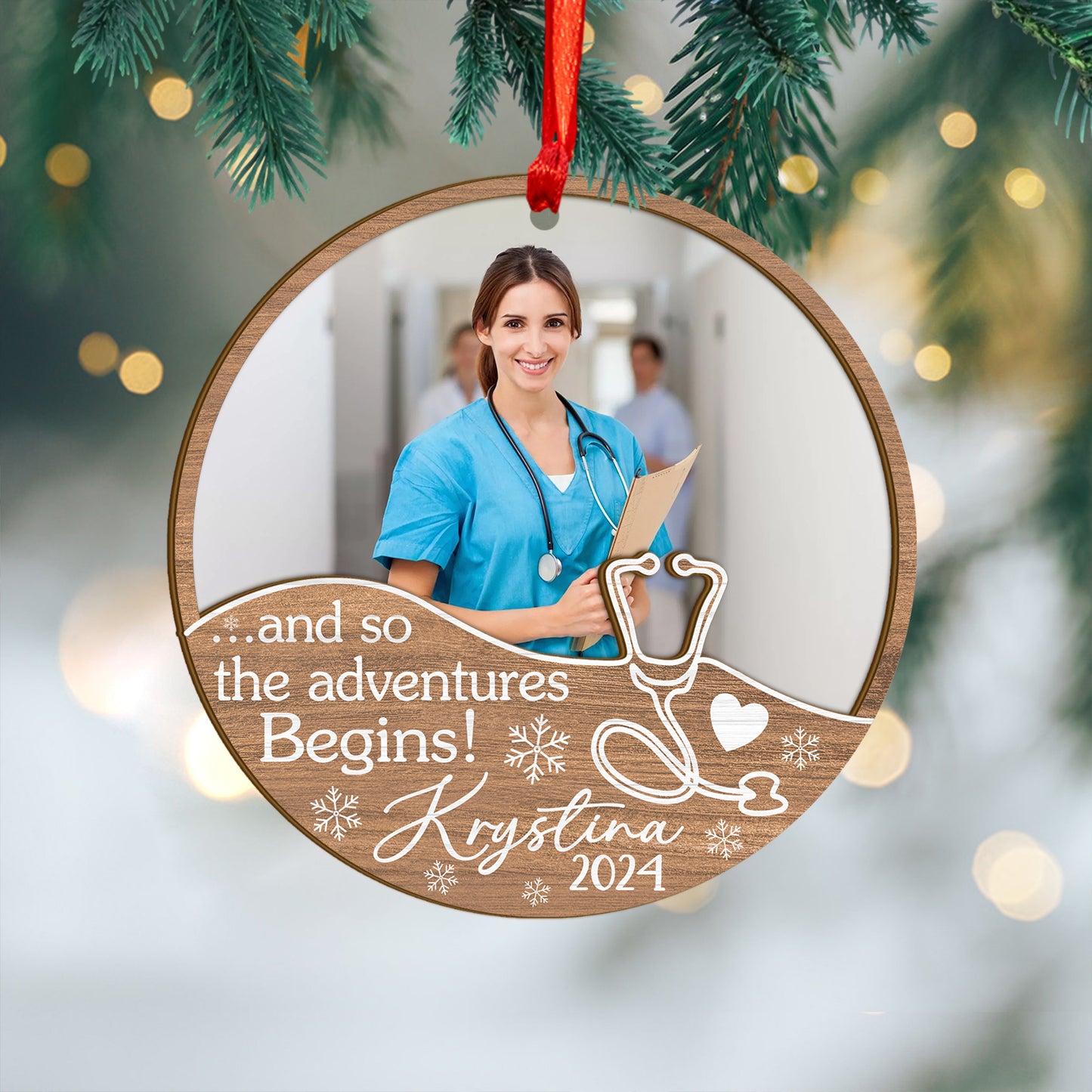 Custom Nurse Photo Wood and Acrylic Ornament