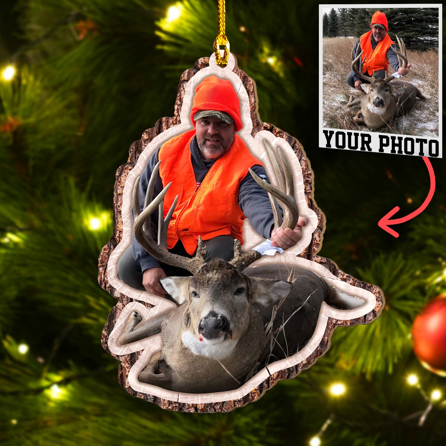 Custom Hunting Photo Wood Ornament