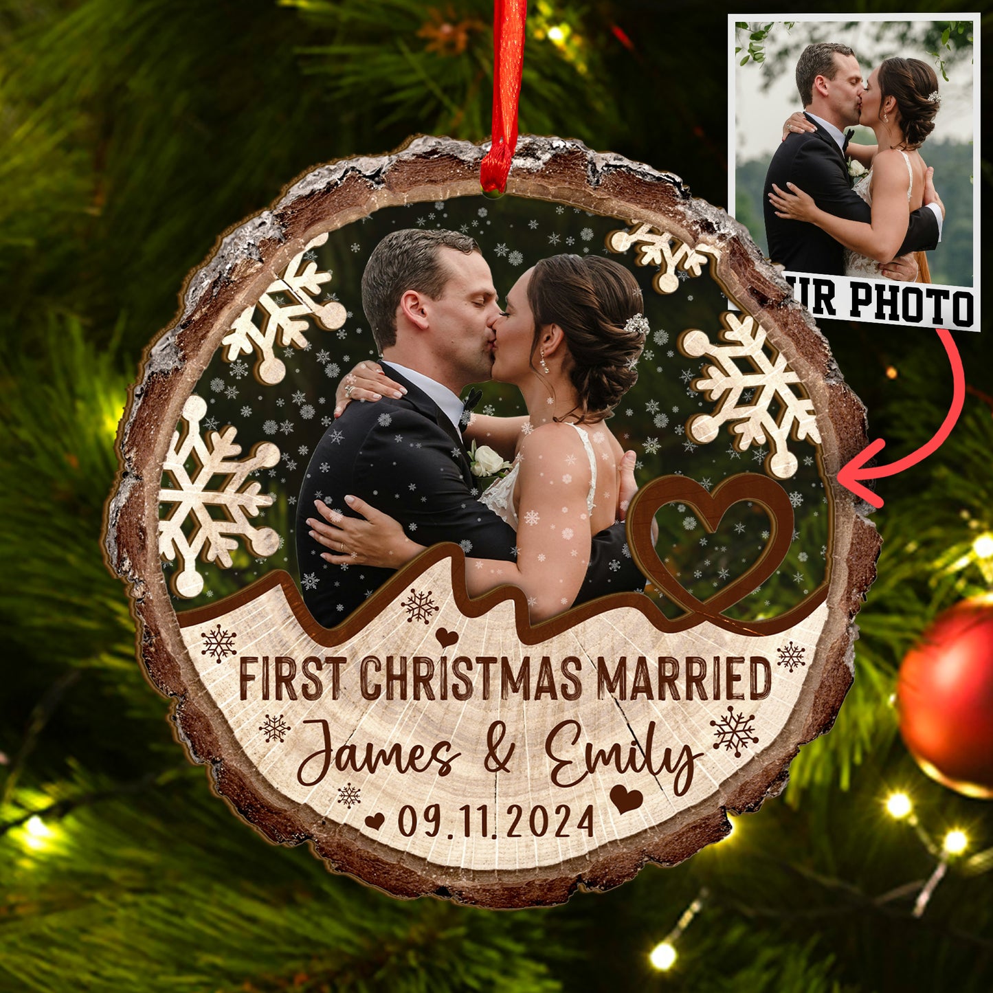 Custom Wedding Photo Wood and Acrylic Ornament