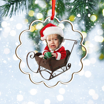 Custom Face Photo Baby Christmas Wood and Acrylic Ornament