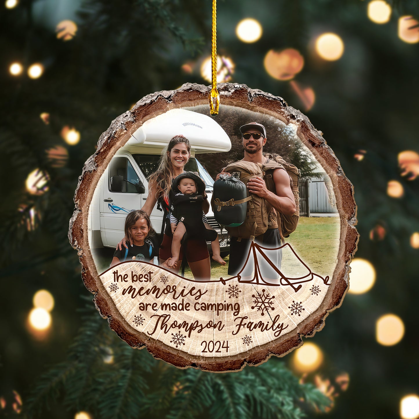 Custom Camping Photo Wood Slice Ornament