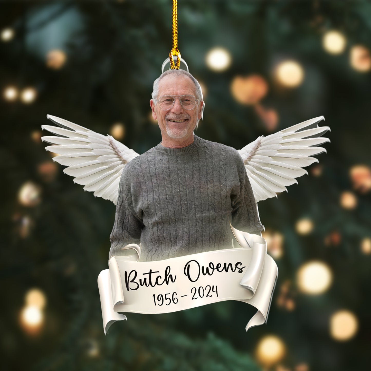 Custom Memorial Photo Angel Wings Ornament