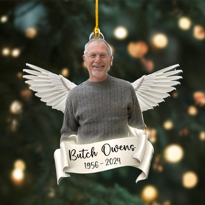 Custom Memorial Photo Angel Wings Ornament