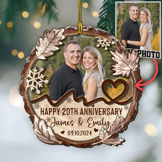 Custom Anniversary Photo 2-Layer Wood Slice Ornament