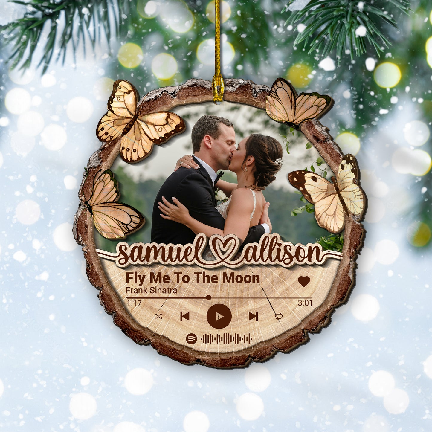 Custom Wedding Song Photo 2-Layer Wood Ornament