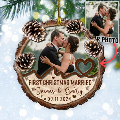 Custom Wedding Photo 2-Layer Wood Slice Ornament