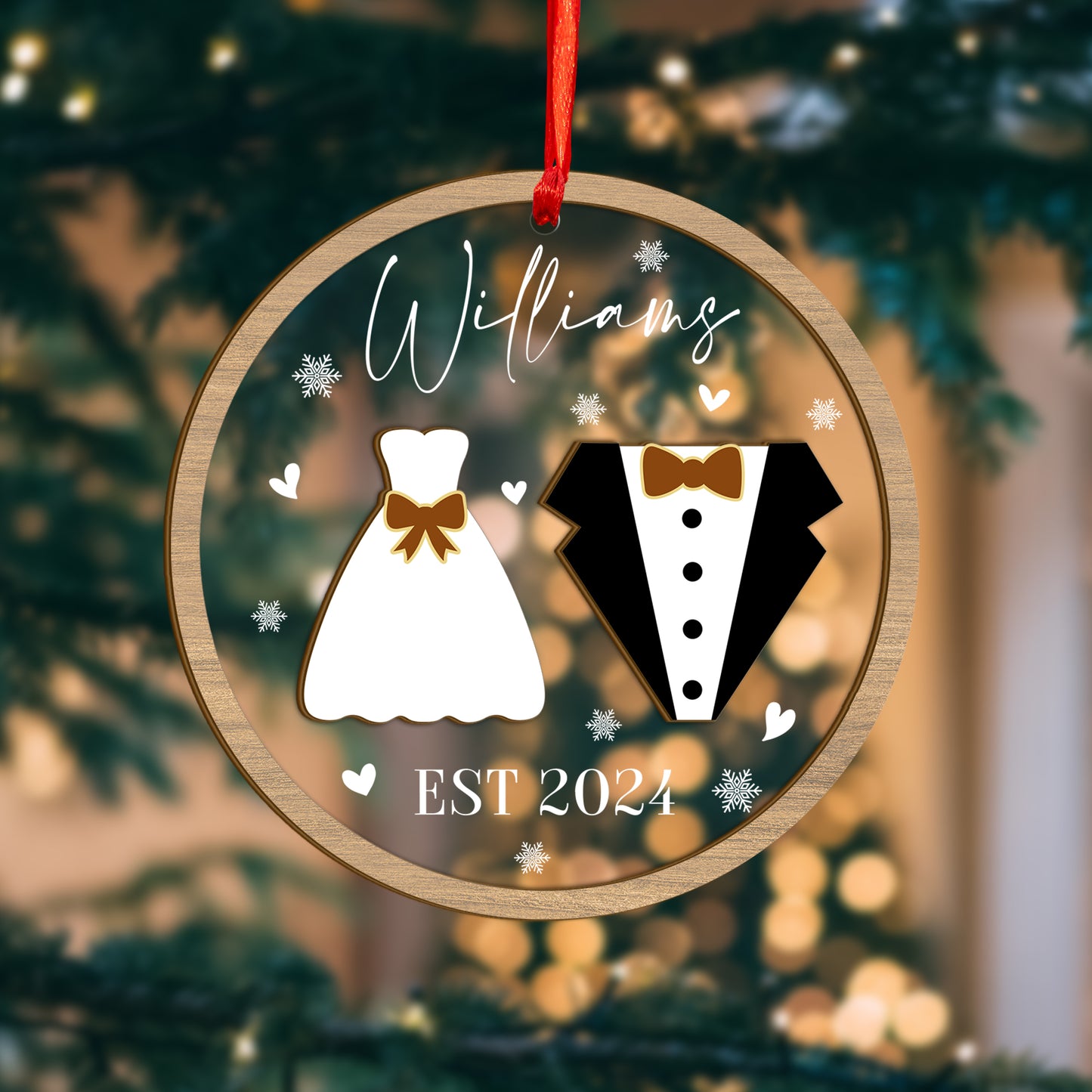 Custom Wedding Wood and Acrylic Ornament