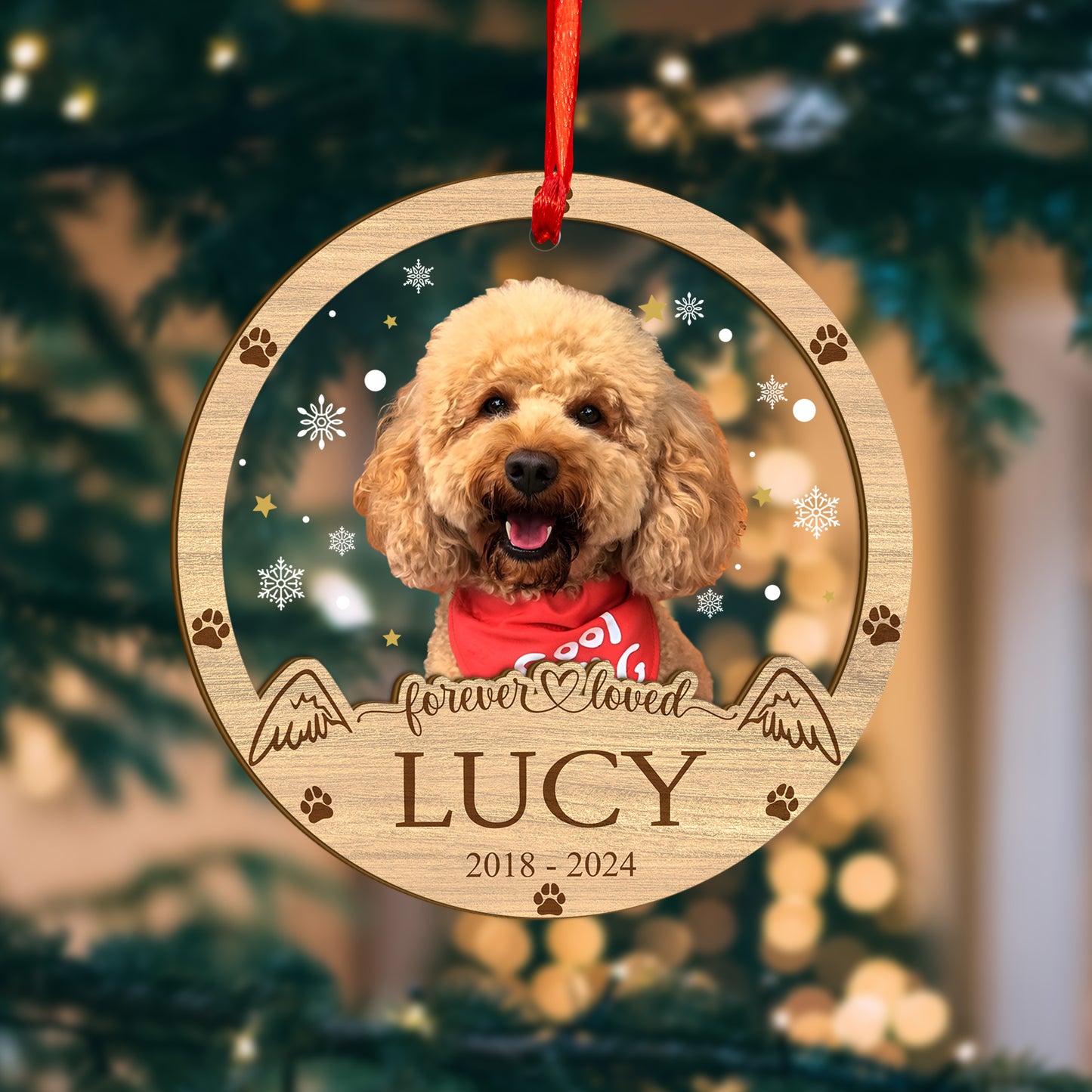 Custom Photo Memorial Dog Wood and Acrylic Ornament