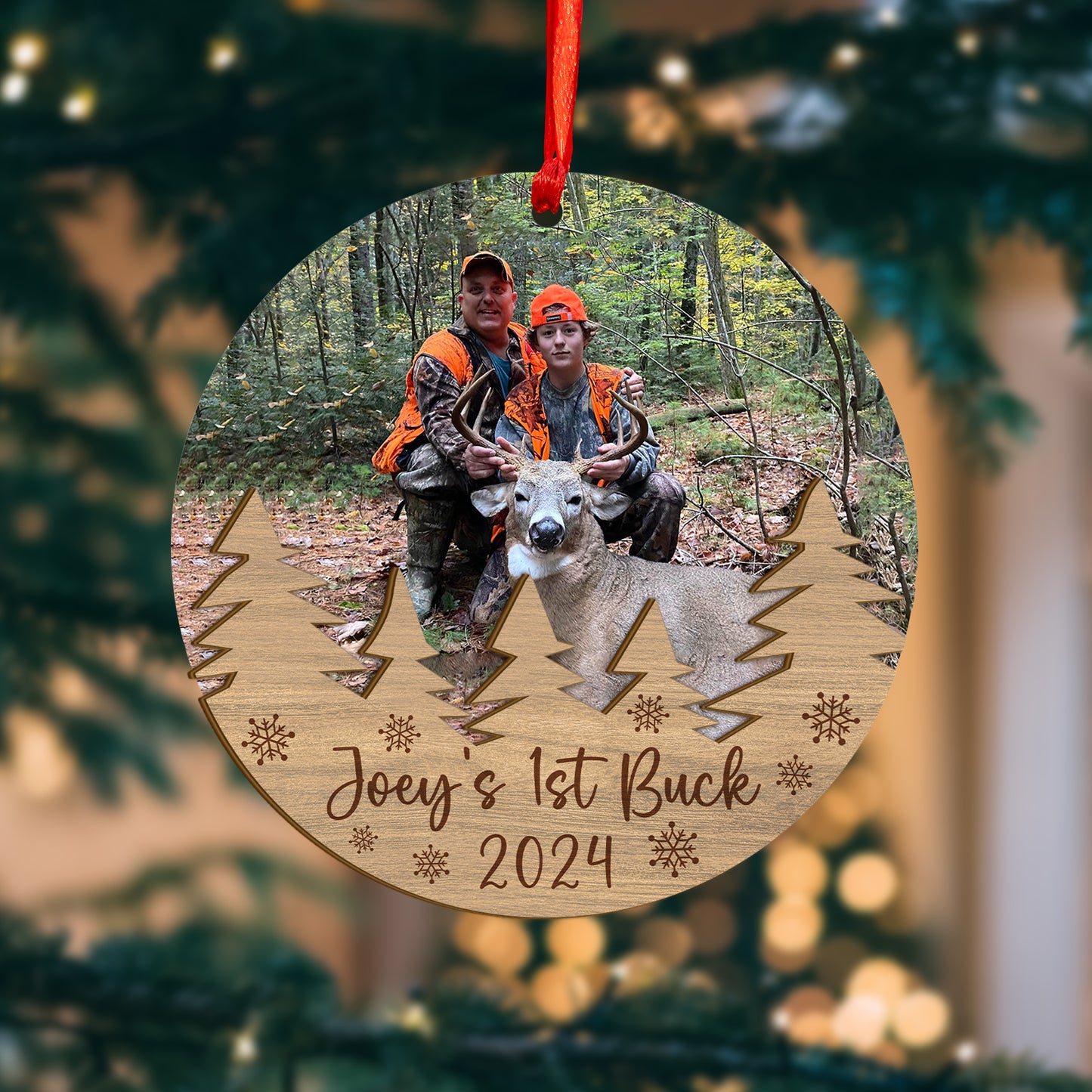 Custom Photo Hunting Wood and Acrylic Ornament