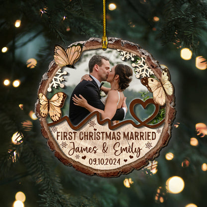 Custom Wedding Photo 2-Layer Wood Ornament