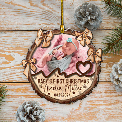 Custom Baby Photo Tie Bow 2-Layer Wood Ornament