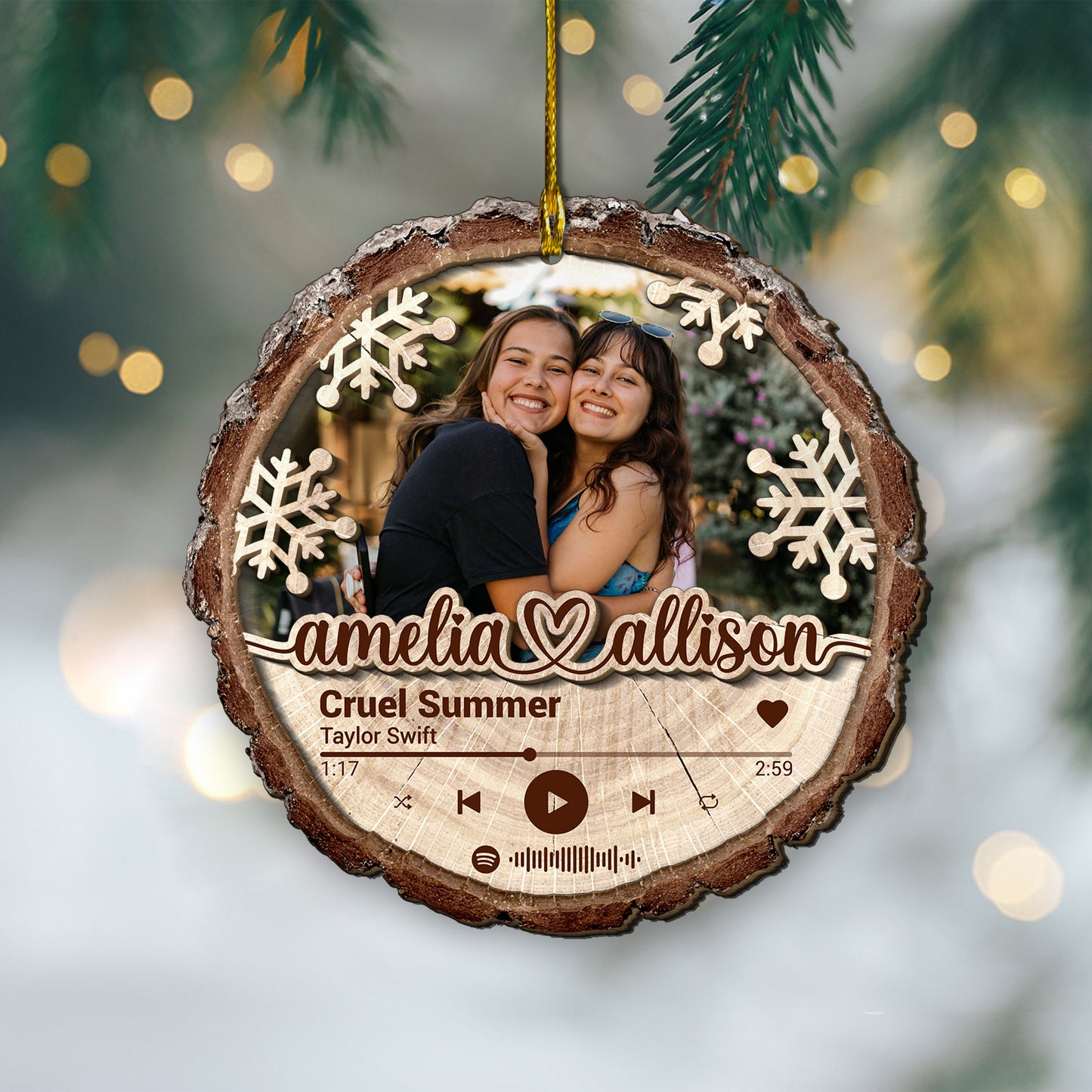 Custom Bestie Song Photo 2-Layer Wood Ornament