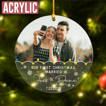 Custom Couple Name Our First Christmas Married Wedding Ornament