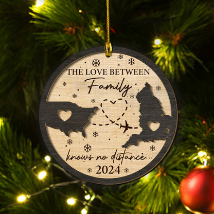 Custom Long Distance Family 2-Layers Wood Ornament