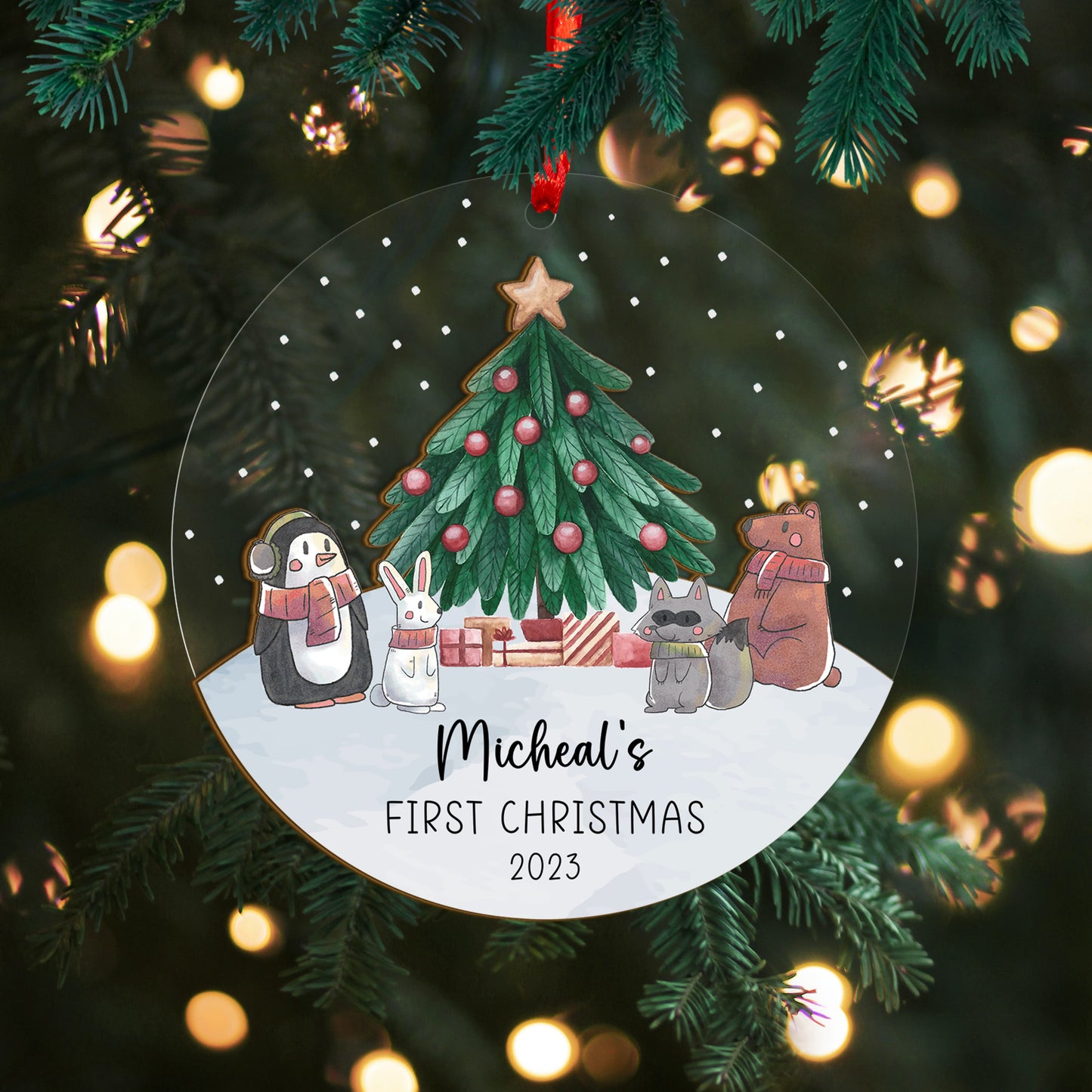 Custom Baby First Christmas Wood and Acrylic Ornament