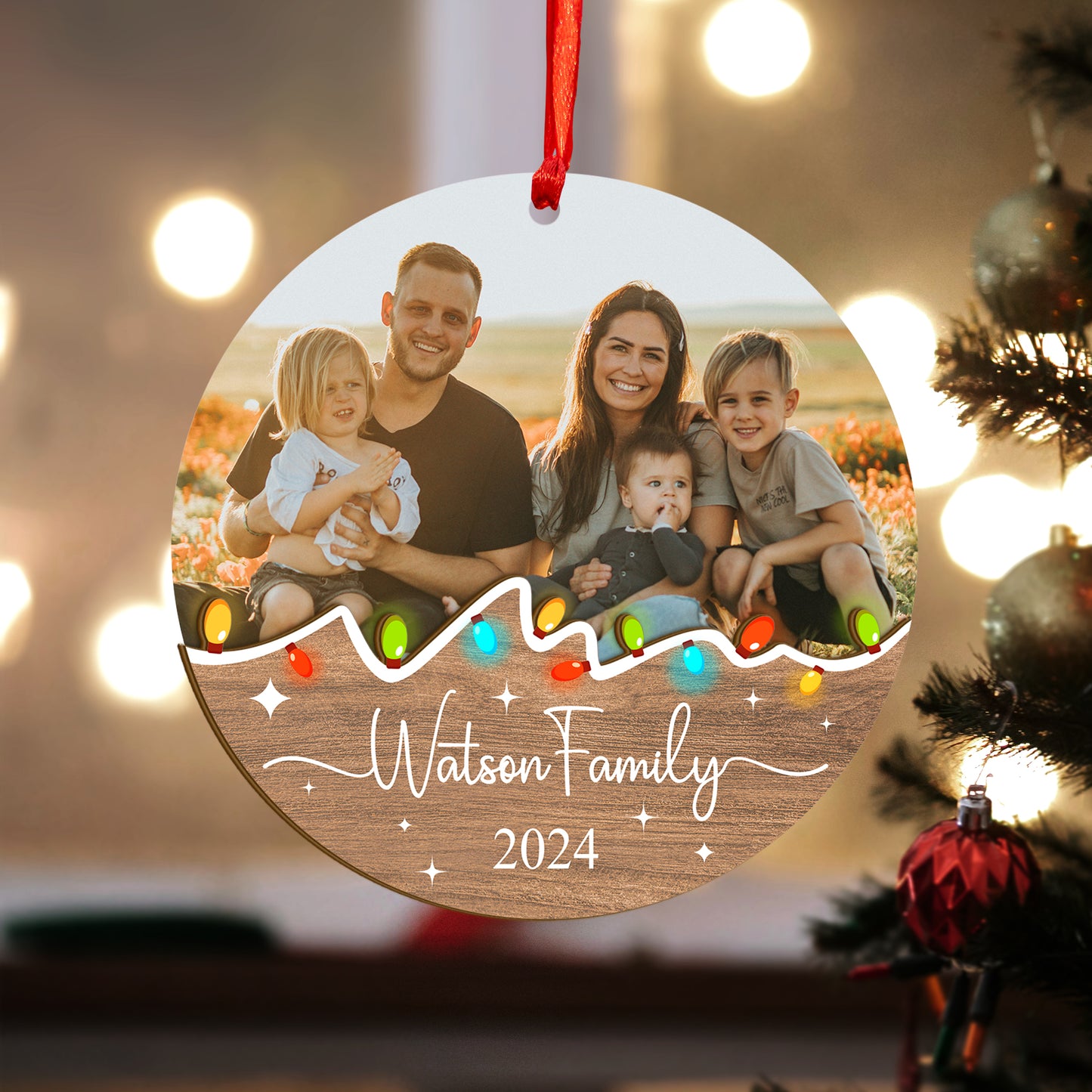 Custom Photo Family Wood and Acrylic Ornament