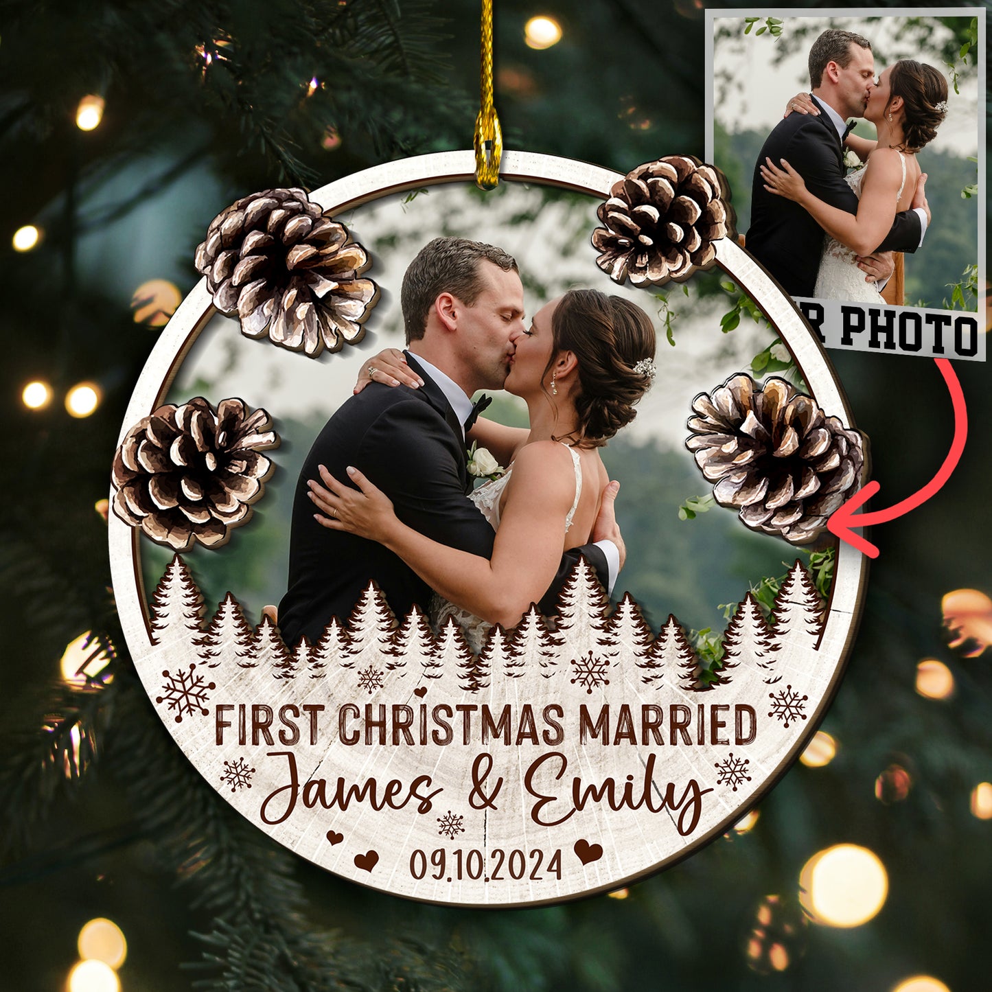 Custom Wedding Photo 2-Layers Wood Ornament