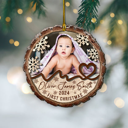 Custom Photo Baby First Christmas 2-Layer Wood Ornament