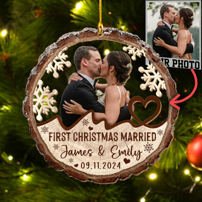 Custom Photo Wedding Wood Ornament