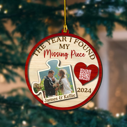 Custom Wedding Photo QR Code 2-Layer Wood Ornament