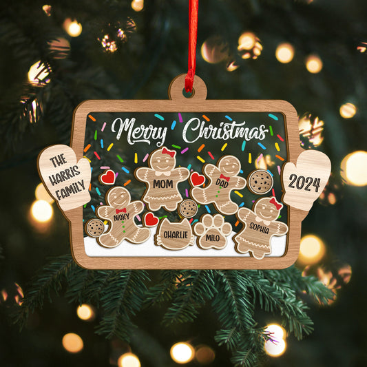 Custom Family Names Gingerbread Wood and Acrylic Ornament