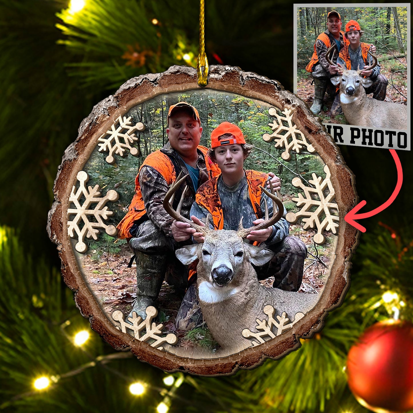 Custom Hunting Photo 2-Layers Wood Ornament