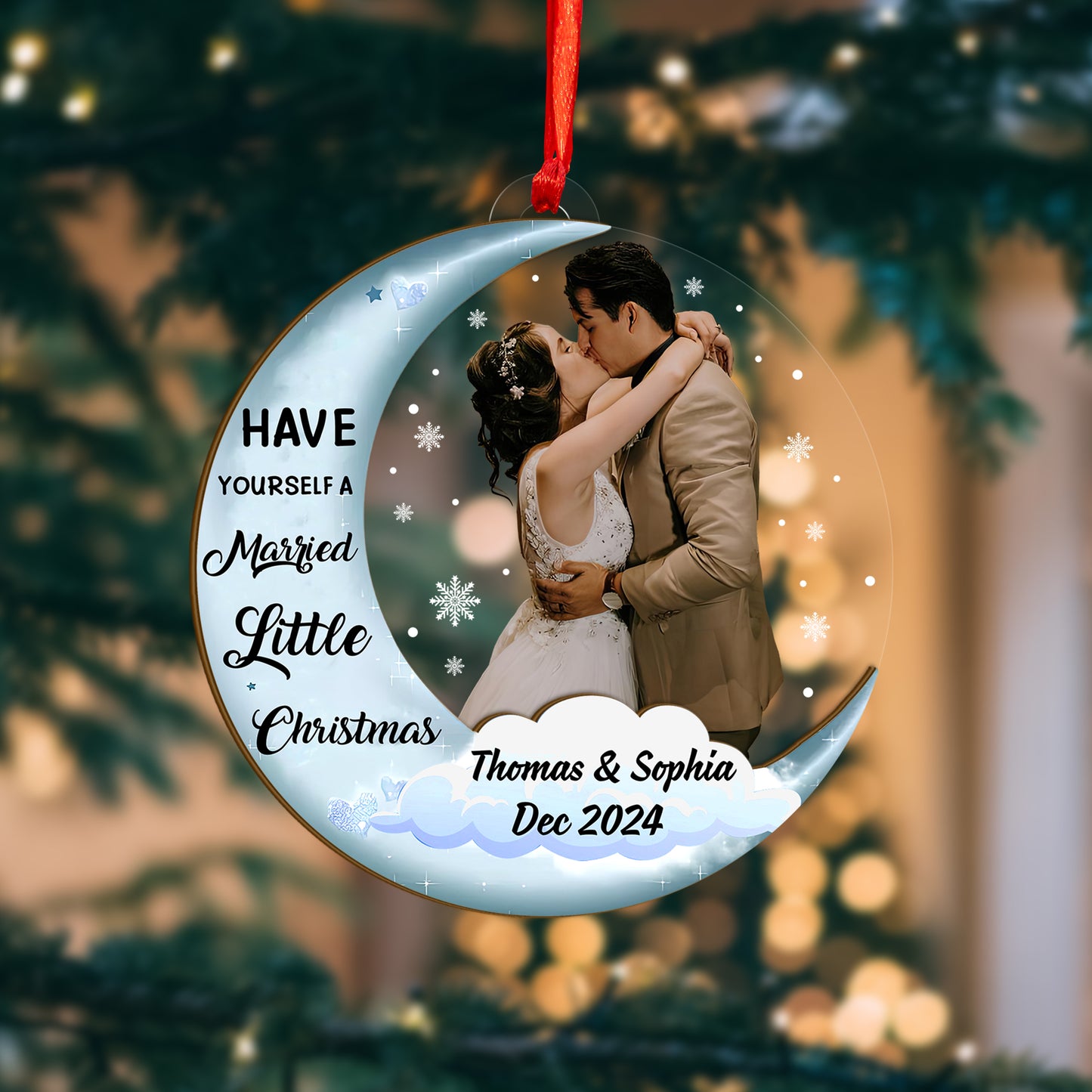 Custom Couple Photo Wood and Acrylic Ornament