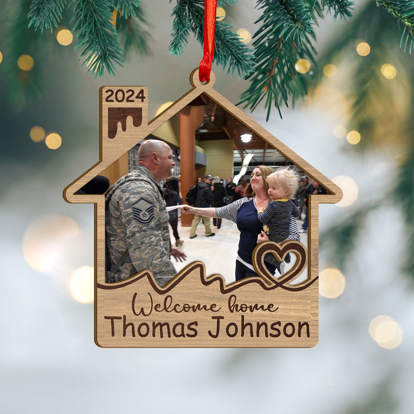 Custom Military Homecoming Photo Wood and Acrylic Ornament