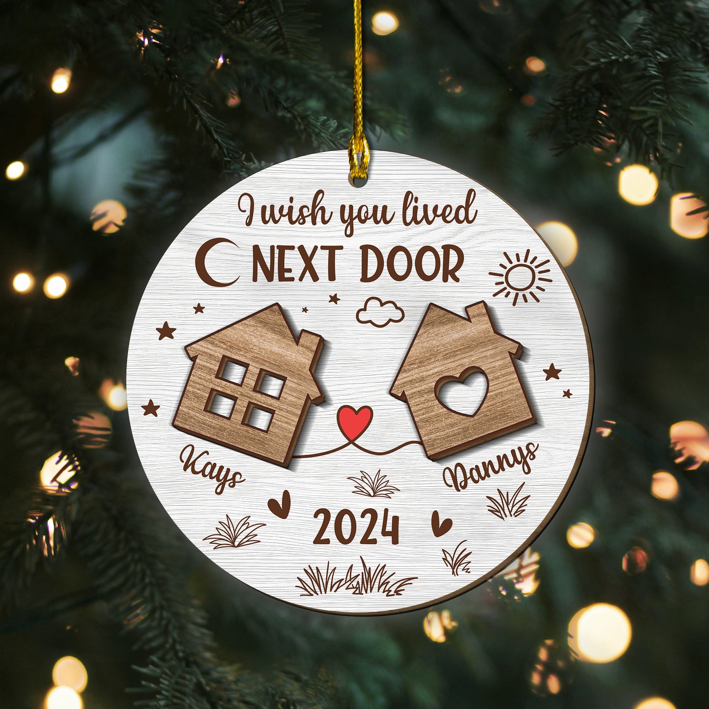 Custom Neighbors Name 2-Layer Wood Ornament