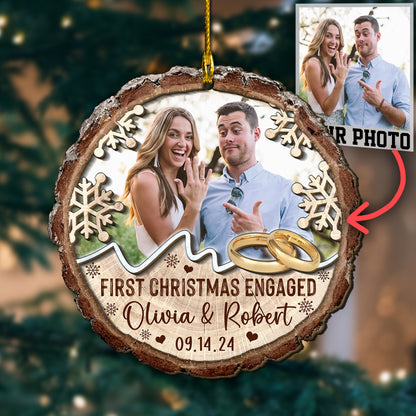 Custom Engaged Couple Photo 2-Layer Wood Ornament