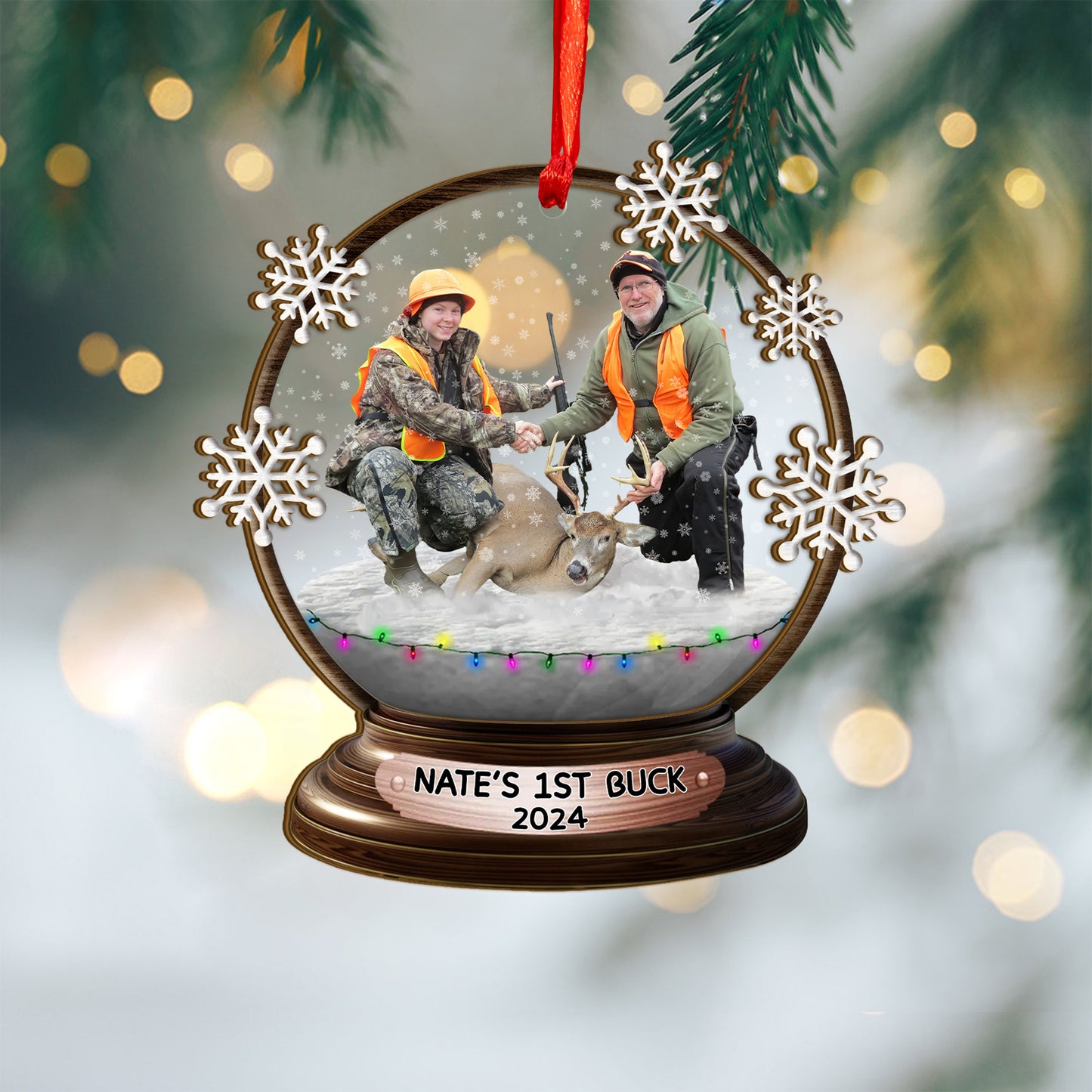 Custom Hunting Photo Snowball Wood and Acrylic Ornament